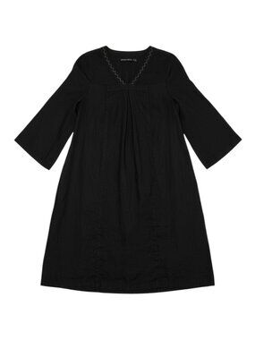 Gudrun Sjoden Linen Dress A Line Embroidered Pleat Black S